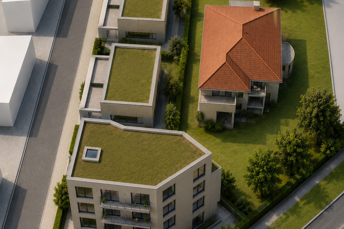 Neubau eines Mehrfamilienhauses und vier Doppelhaushälften in Ettlingen